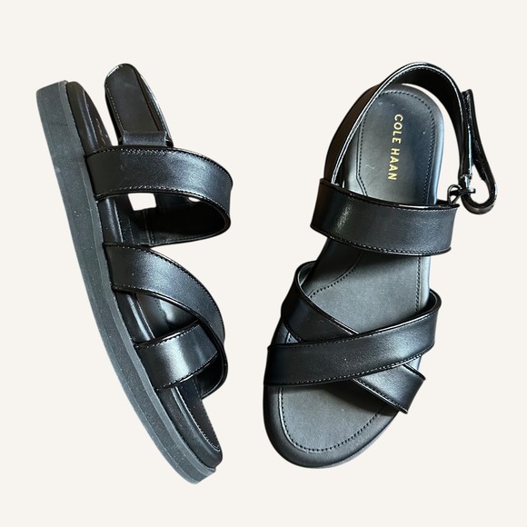 Cole Haan Shoes - NWOB Cole Haan Black Leather Strappy Crisscrossed Hook & Loop Casual Sandals Sz8